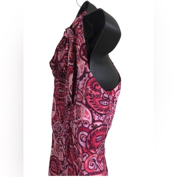 Cynthia Steffe fuchsia red pink combo silk like tiered halter maxi dress‎ size L - Picture 7 of 8